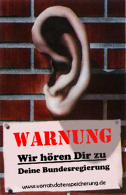 Bild zeigt ein Propaganda-Plakat im Stile von Monthy Python mit einer backsteinwand, aus der ein Ohr waechst.